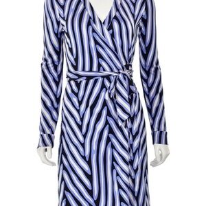 DVF Herringbone Cornflower print Jeanne Two Wrap Dress